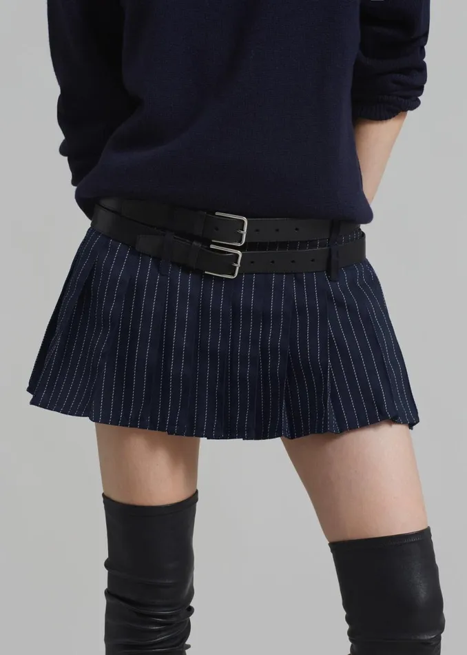 Women The Frankie Shop Bottoms Blake Pleated Twill Mini Skirt Navywhite Pinstripe