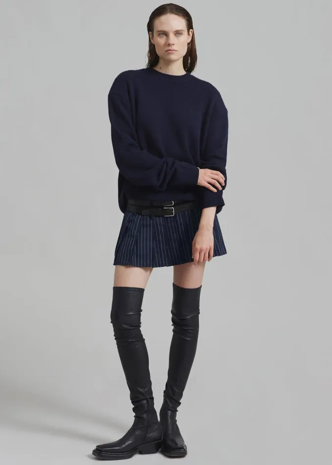 Women The Frankie Shop Bottoms Blake Pleated Twill Mini Skirt Navywhite Pinstripe