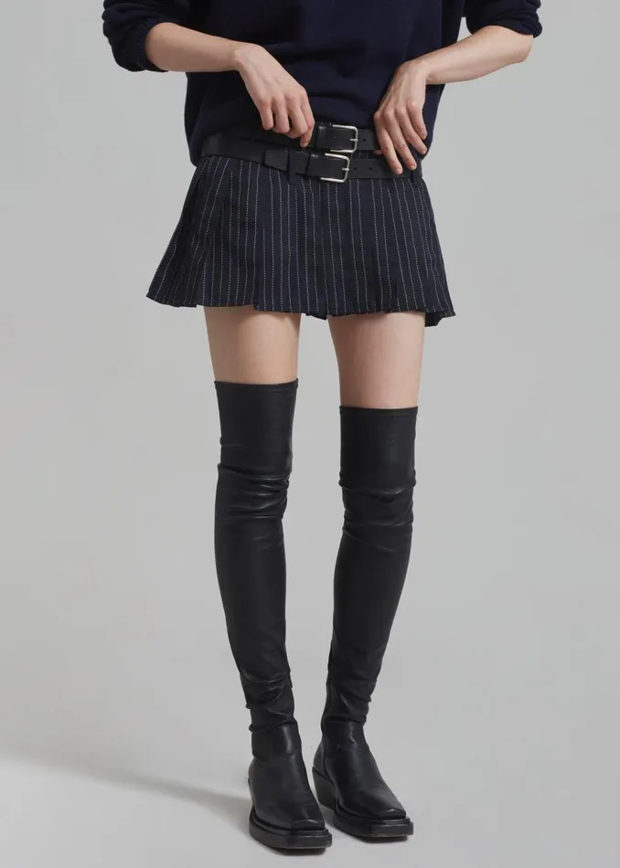 Women The Frankie Shop Bottoms Blake Pleated Twill Mini Skirt Navywhite Pinstripe