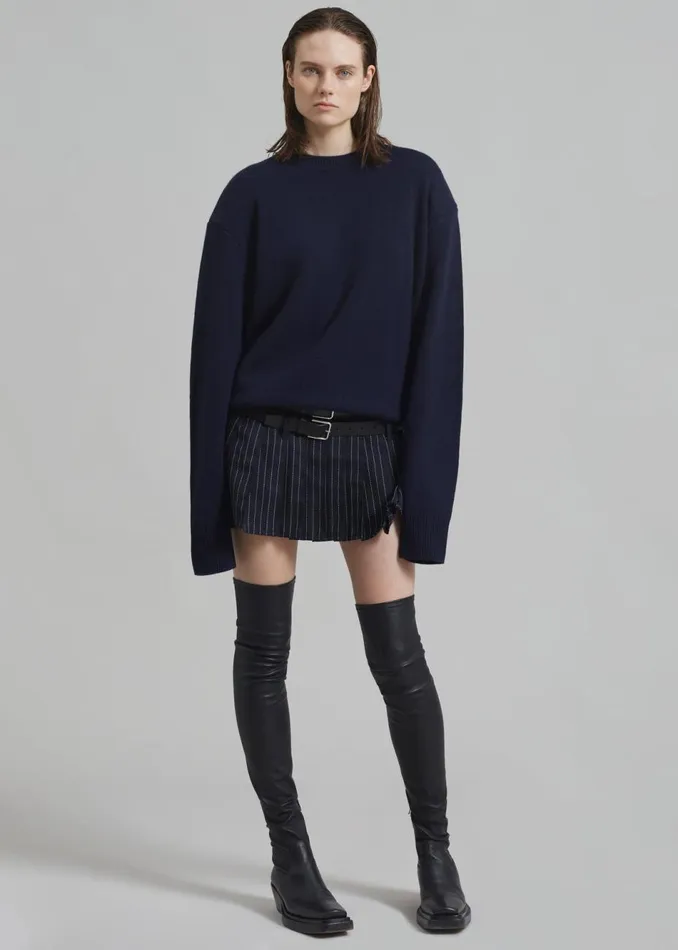 Women The Frankie Shop Bottoms Blake Pleated Twill Mini Skirt Navywhite Pinstripe