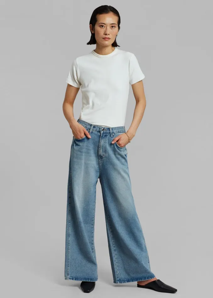Women The Frankie Shop Bottoms Boli Wide Pants Blue Denim