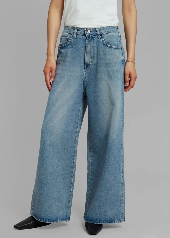 Women The Frankie Shop Bottoms Boli Wide Pants Blue Denim