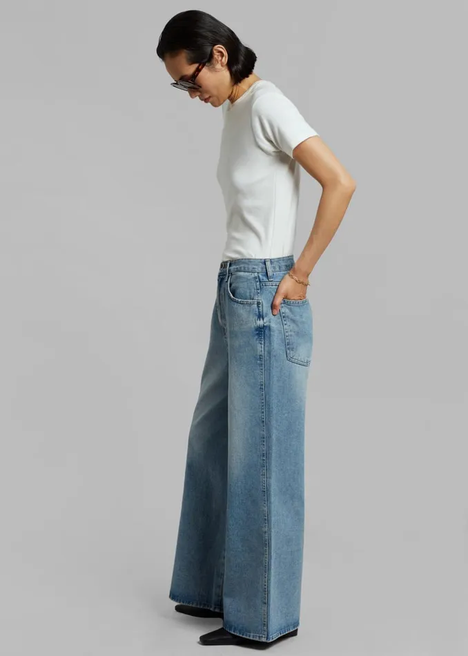 Women The Frankie Shop Bottoms Boli Wide Pants Blue Denim