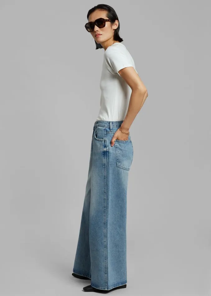 Women The Frankie Shop Bottoms Boli Wide Pants Blue Denim