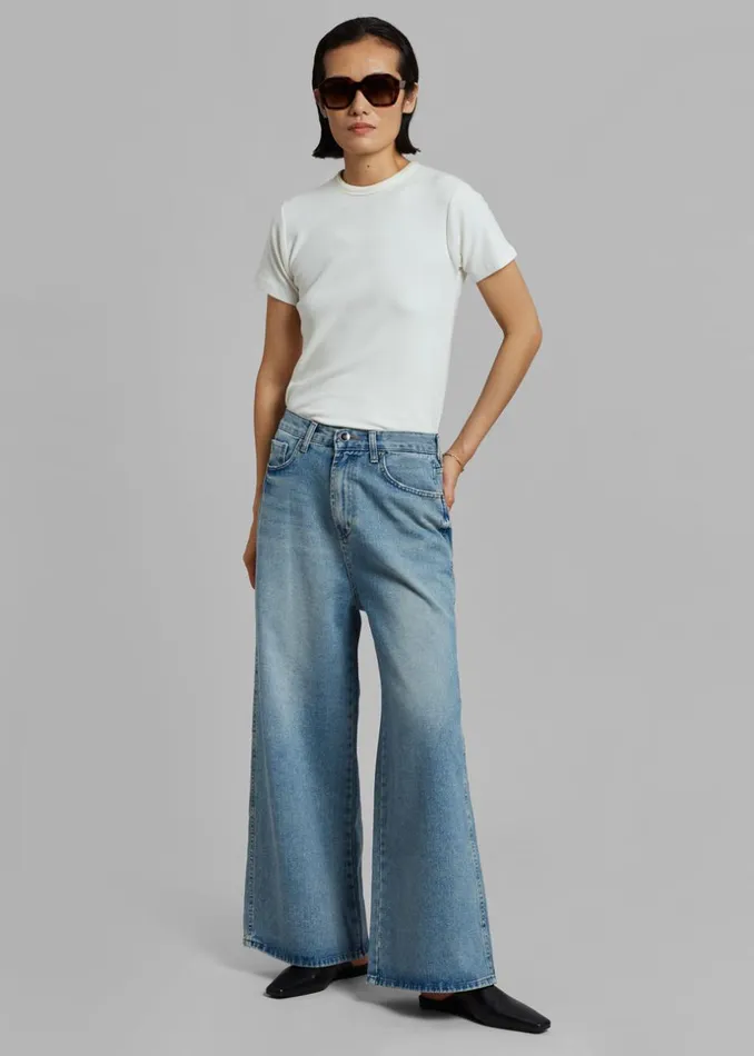 Women The Frankie Shop Bottoms Boli Wide Pants Blue Denim