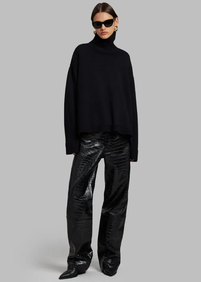 Women The Frankie Shop Bottoms Bonnie CrocEffect Pants Black