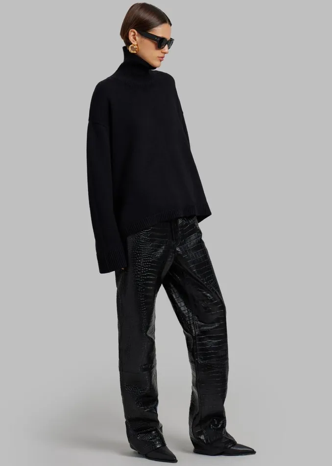 Women The Frankie Shop Bottoms Bonnie CrocEffect Pants Black
