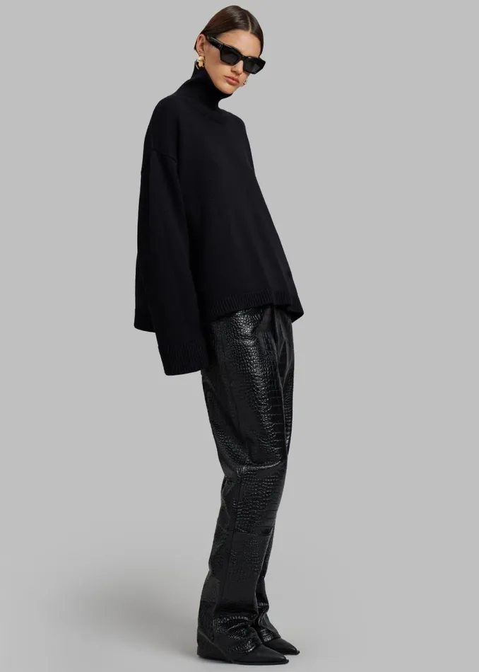 Women The Frankie Shop Bottoms Bonnie CrocEffect Pants Black