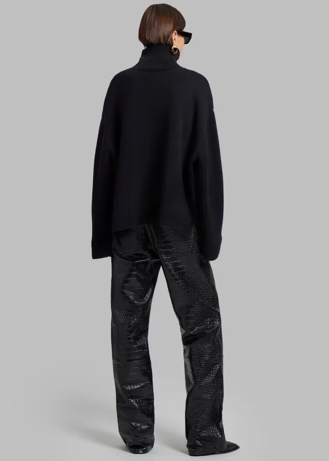 Women The Frankie Shop Bottoms Bonnie CrocEffect Pants Black
