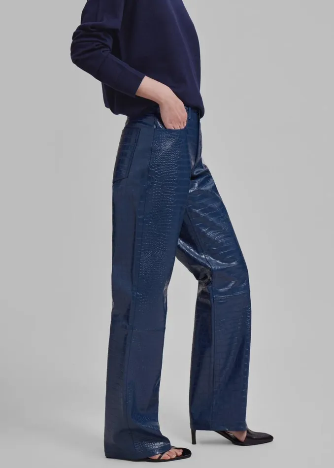 Women The Frankie Shop Bottoms Bonnie CrocEffect Pants Blue