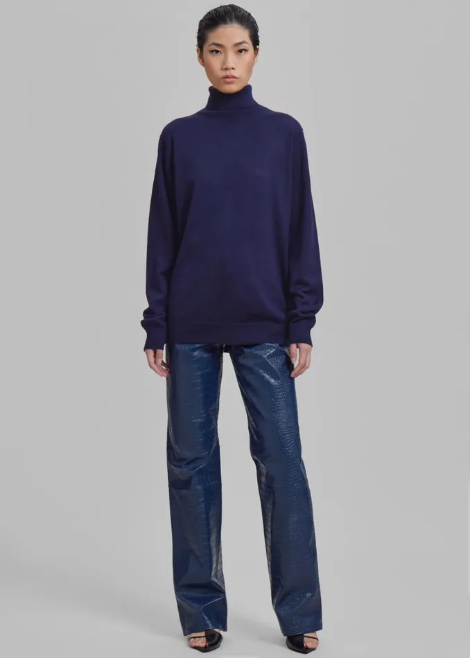 Women The Frankie Shop Bottoms Bonnie CrocEffect Pants Blue