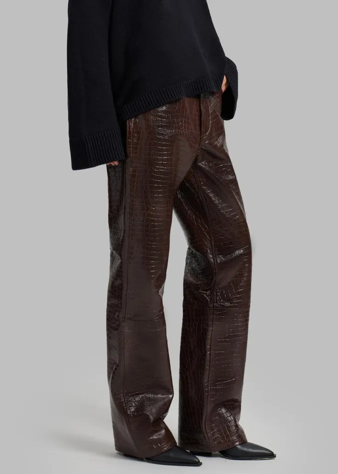 Women The Frankie Shop Bottoms Bonnie CrocEffect Pants Brown