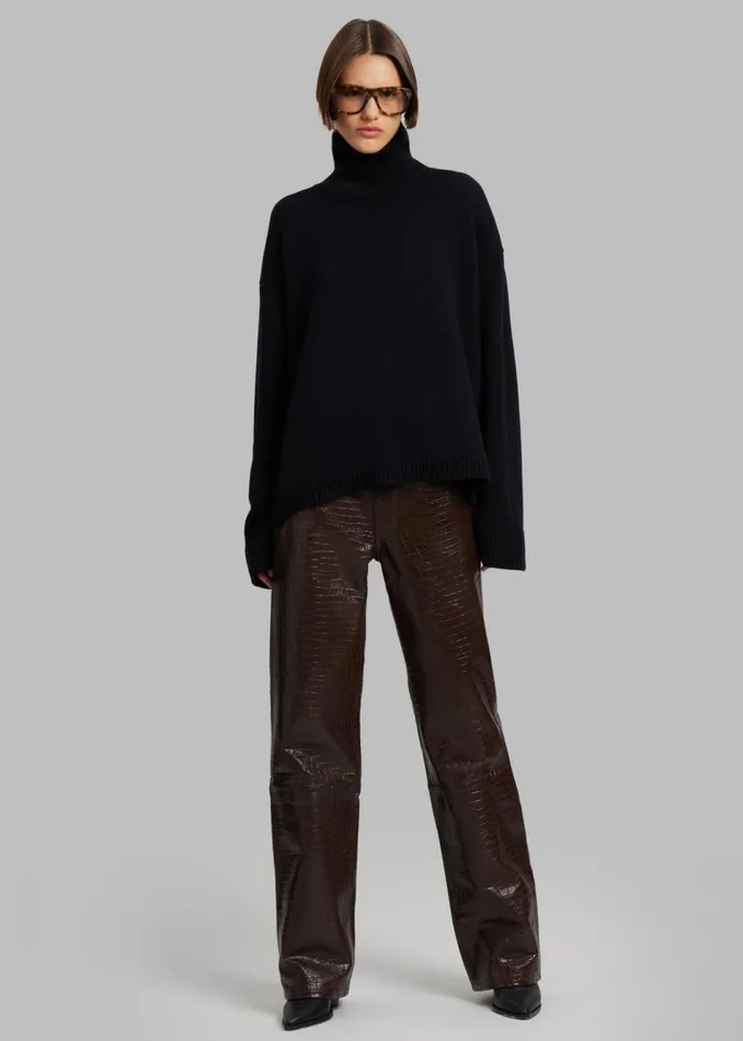 Women The Frankie Shop Bottoms Bonnie CrocEffect Pants Brown