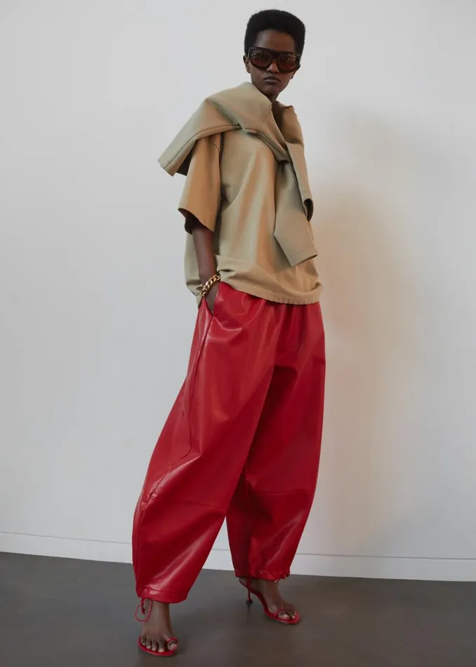 Women The Frankie Shop Bottoms Briar Faux Leather Balloon Pants Red