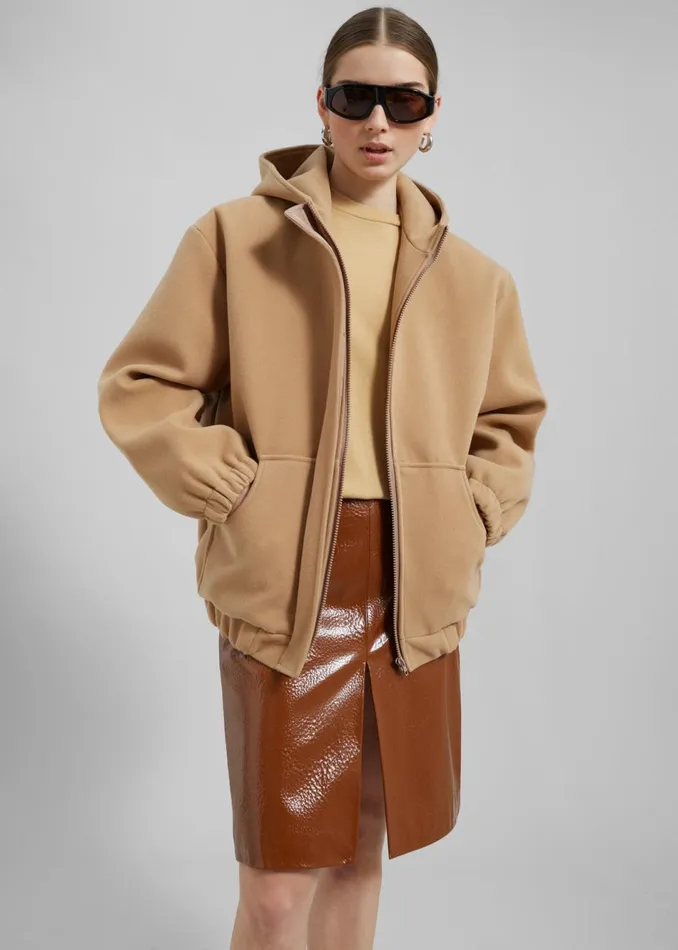 Women The Frankie Shop Bottoms Britt Crackled Faux Leather Midi Skirt Camel