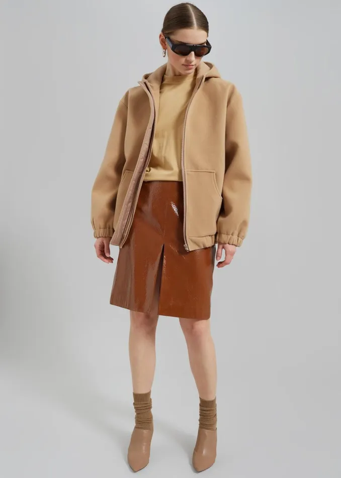 Women The Frankie Shop Bottoms Britt Crackled Faux Leather Midi Skirt Camel