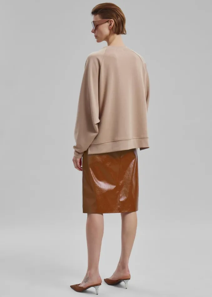 Women The Frankie Shop Bottoms Britt Crackled Faux Leather Midi Skirt Camel