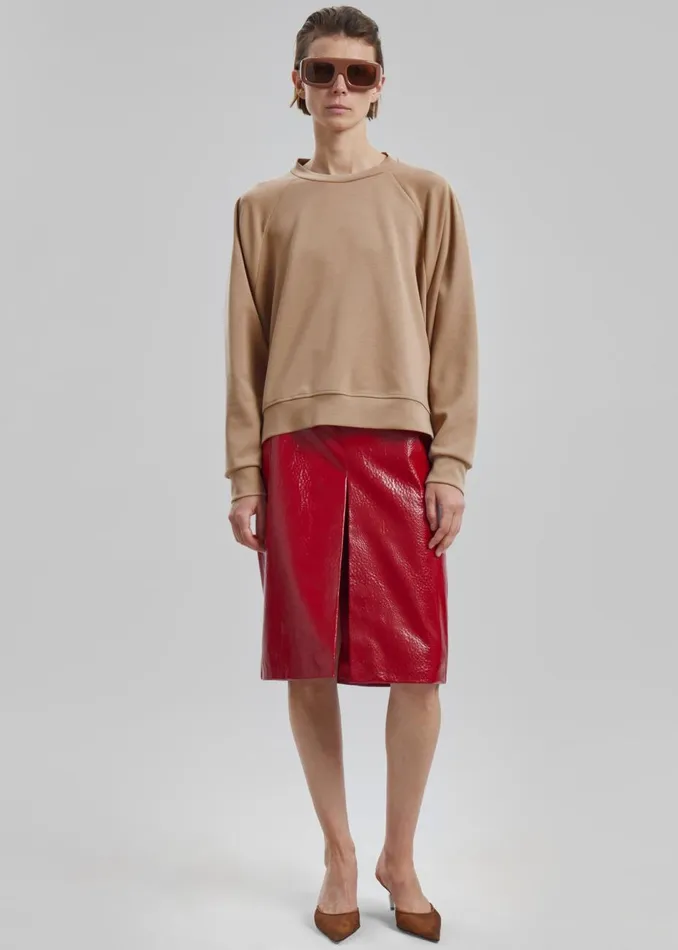 Women The Frankie Shop Bottoms Britt Crackled Faux Leather Midi Skirt Red