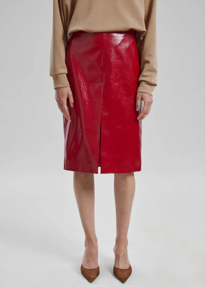 Women The Frankie Shop Bottoms Britt Crackled Faux Leather Midi Skirt Red