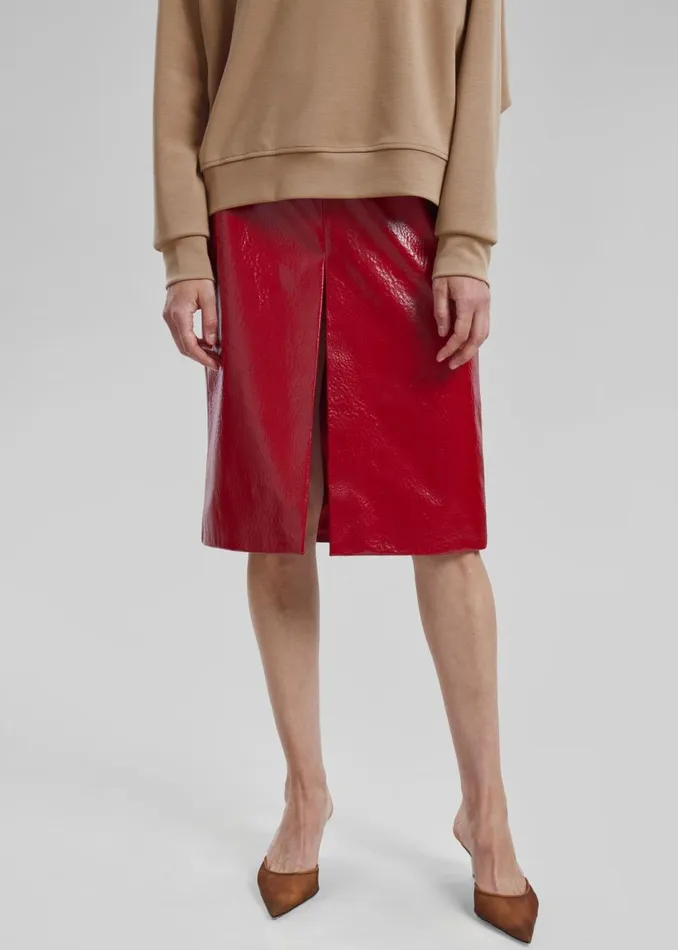 Women The Frankie Shop Bottoms Britt Crackled Faux Leather Midi Skirt Red