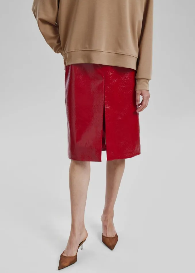 Women The Frankie Shop Bottoms Britt Crackled Faux Leather Midi Skirt Red