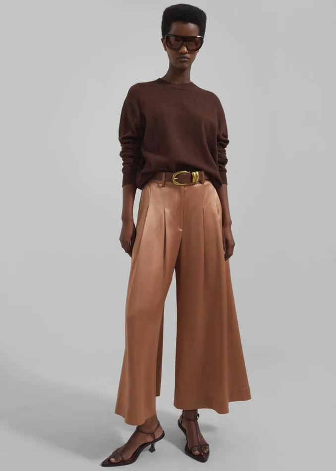 Women The Frankie Shop Bottoms By Malene Birger Dorite WideLeg Trousers Tobacco Brown