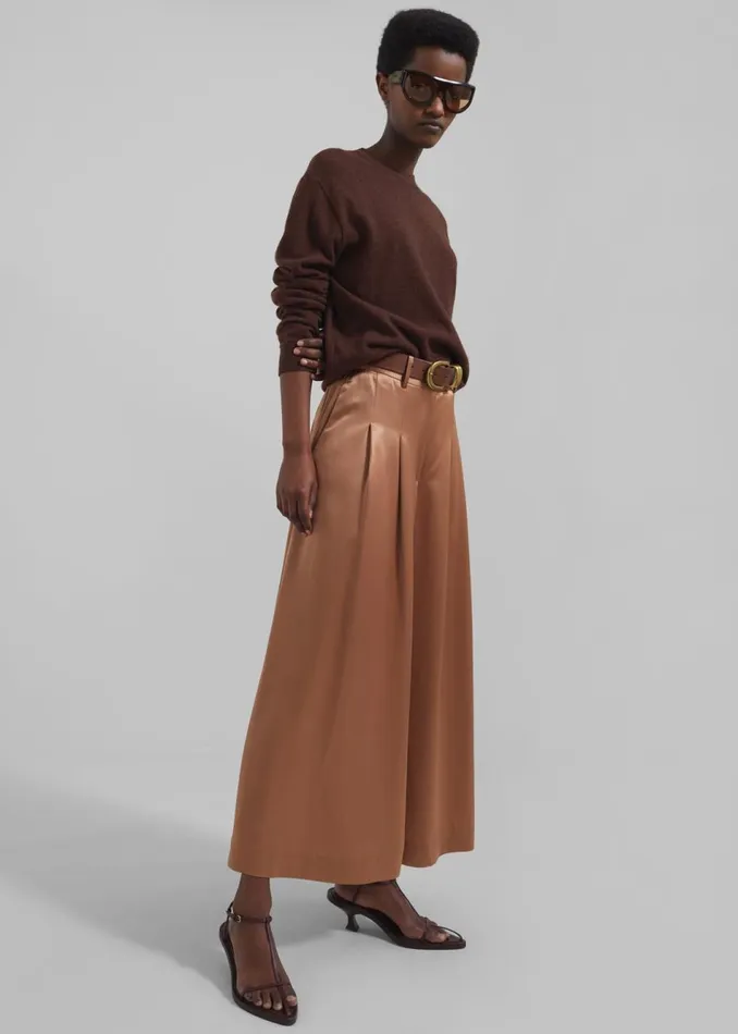 Women The Frankie Shop Bottoms By Malene Birger Dorite WideLeg Trousers Tobacco Brown