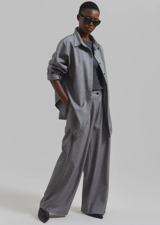 Women The Frankie Shop Bottoms Casey Pleated Trousers Grey