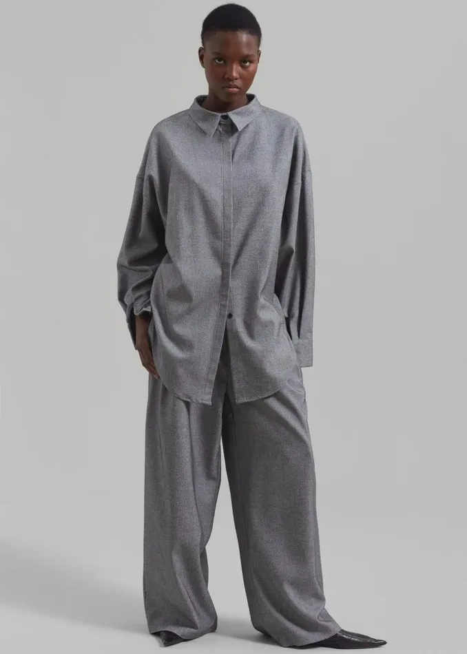 Women The Frankie Shop Bottoms Casey Pleated Trousers Grey