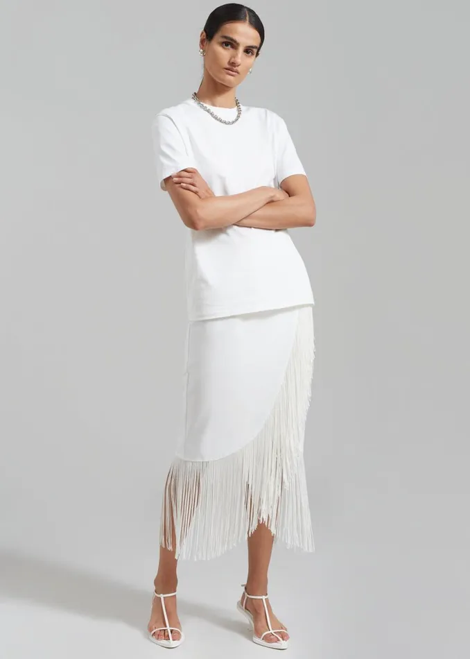 Women The Frankie Shop Bottoms Cassidy Fringe Midi Skirt White