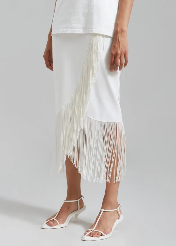 Women The Frankie Shop Bottoms Cassidy Fringe Midi Skirt White