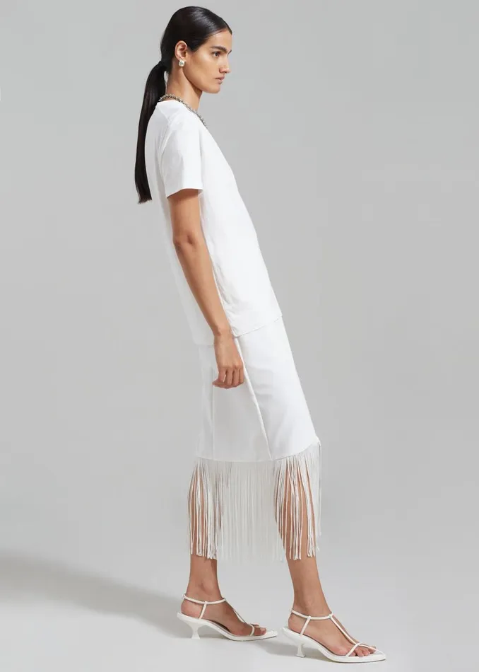 Women The Frankie Shop Bottoms Cassidy Fringe Midi Skirt White