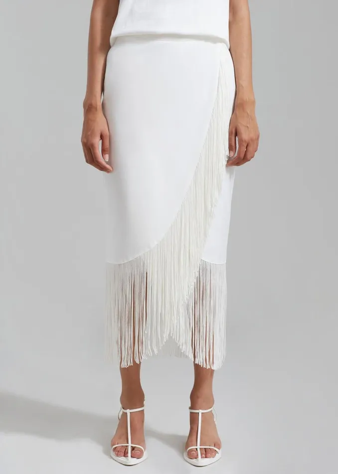 Women The Frankie Shop Bottoms Cassidy Fringe Midi Skirt White