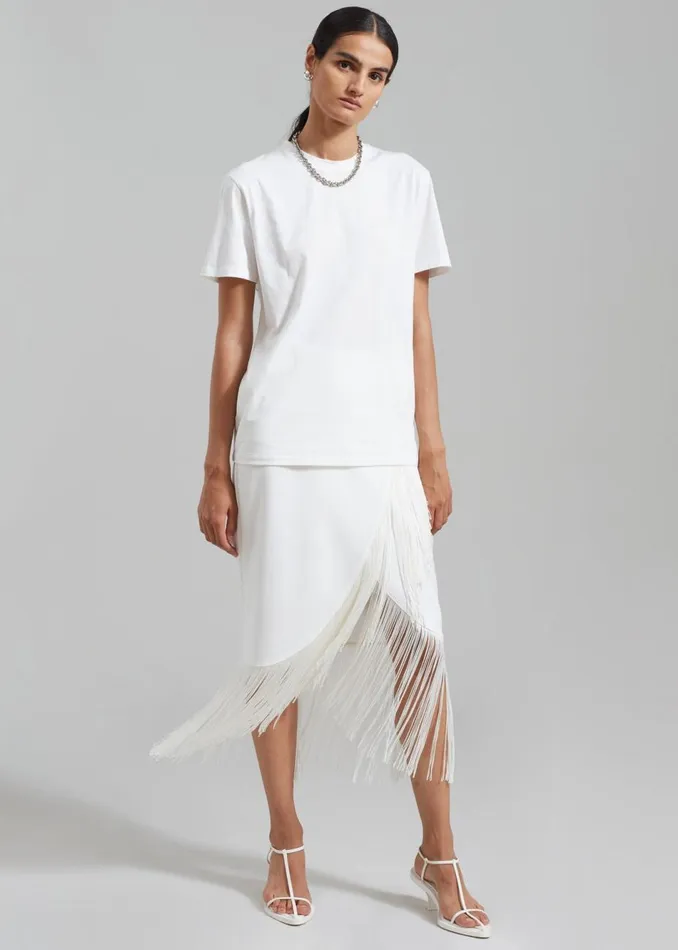 Women The Frankie Shop Bottoms Cassidy Fringe Midi Skirt White