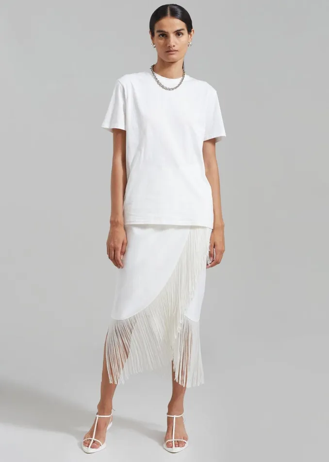 Women The Frankie Shop Bottoms Cassidy Fringe Midi Skirt White