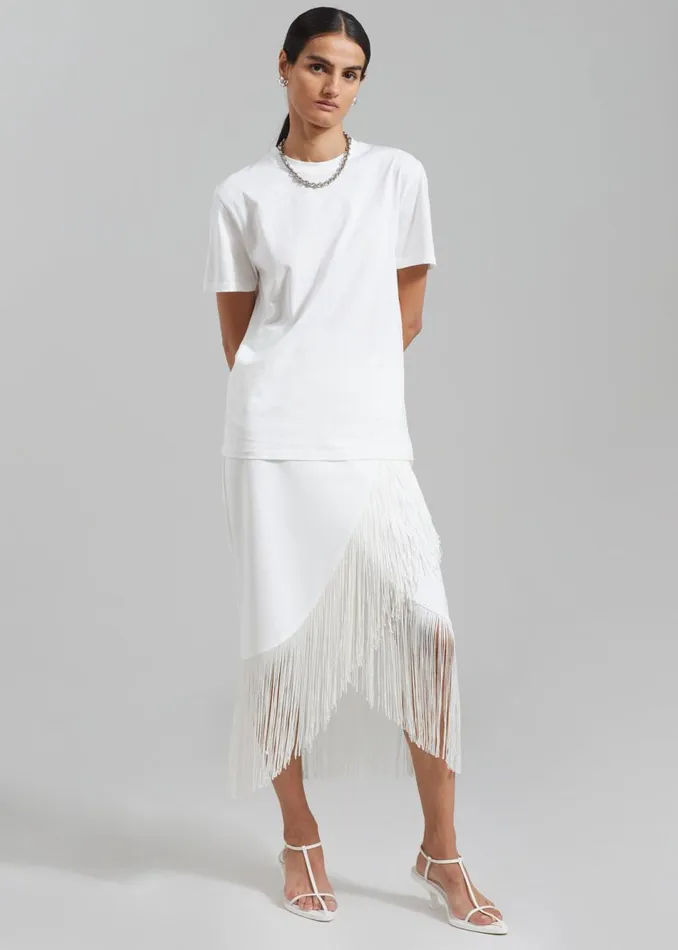 Women The Frankie Shop Bottoms Cassidy Fringe Midi Skirt White
