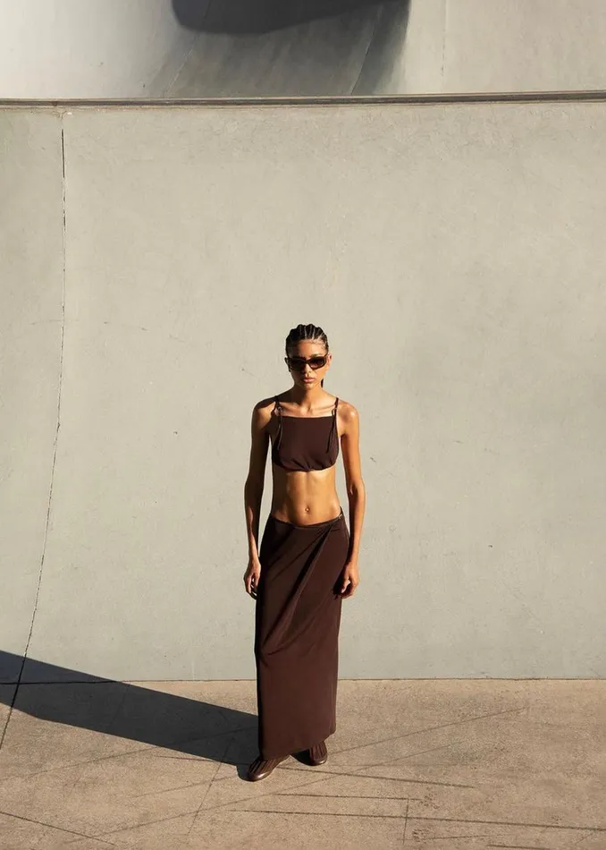 Women The Frankie Shop Bottoms Christopher Esber Framed Buckle Column Skirt Cacao