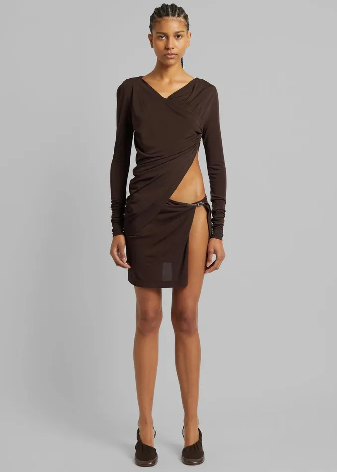 Women The Frankie Shop Bottoms Christopher Esber Framed Buckle Micro Skirt Cacao
