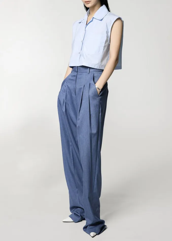 Women The Frankie Shop Bottoms Cooper Pintuck Trousers Blue