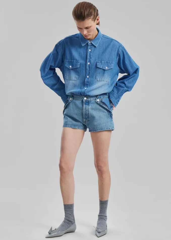 Women The Frankie Shop Bottoms Coperni Open Hip Shorts Washed Blue