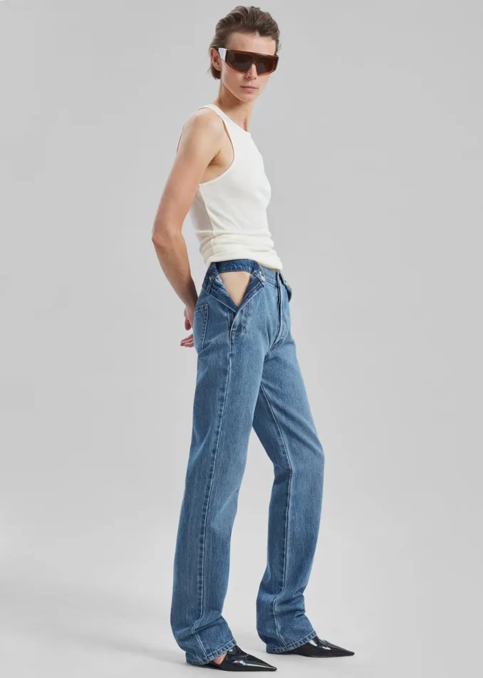 Women The Frankie Shop Bottoms Coperni Open Hip Trousers Washed Blue