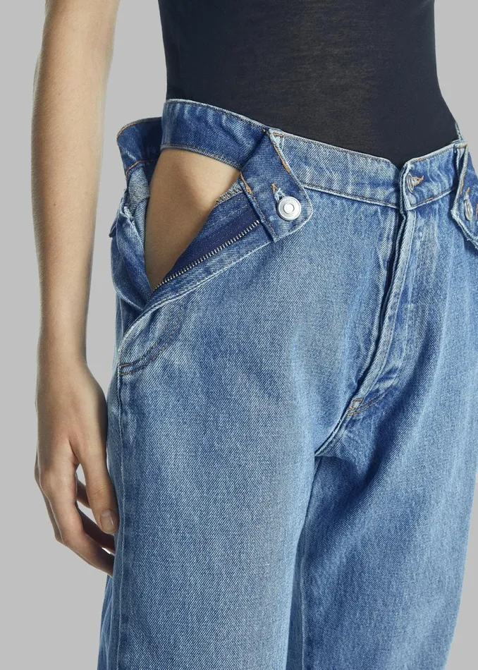 Women The Frankie Shop Bottoms Coperni Open Hip Trousers Washed Blue