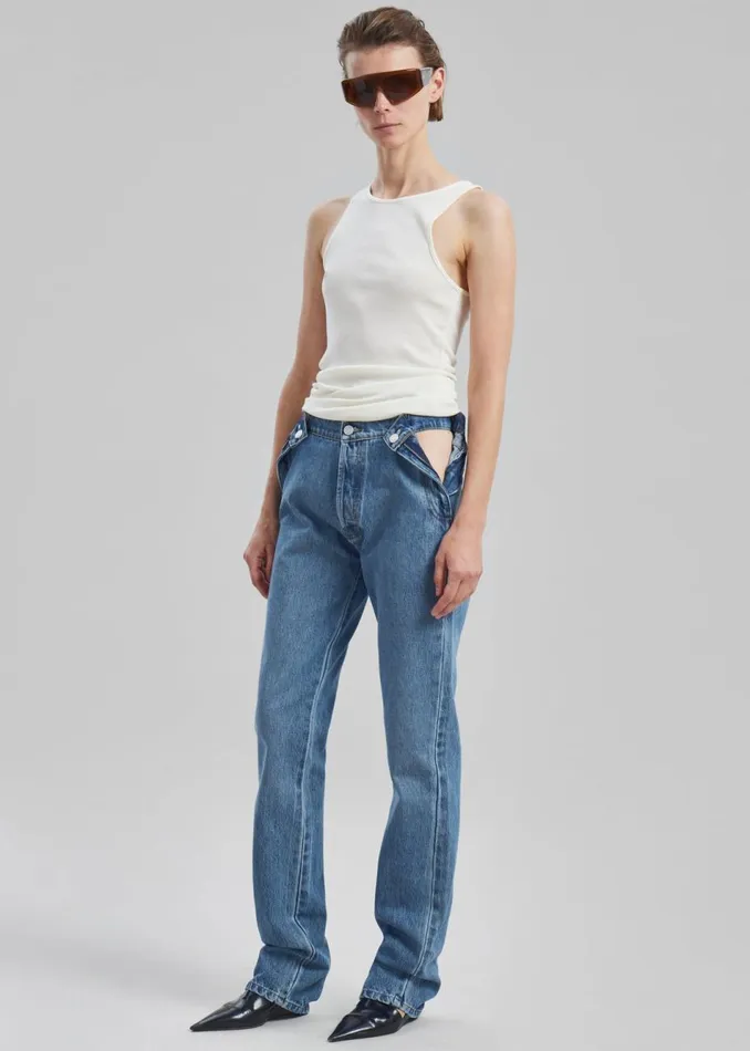 Women The Frankie Shop Bottoms Coperni Open Hip Trousers Washed Blue