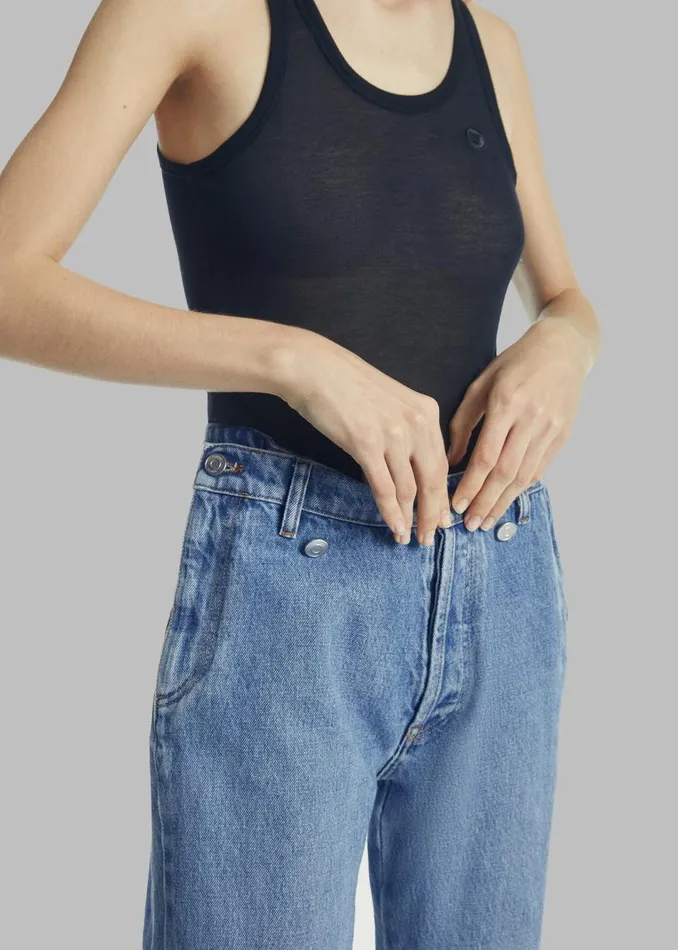 Women The Frankie Shop Bottoms Coperni Open Hip Trousers Washed Blue