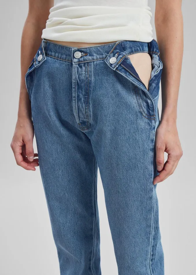 Women The Frankie Shop Bottoms Coperni Open Hip Trousers Washed Blue