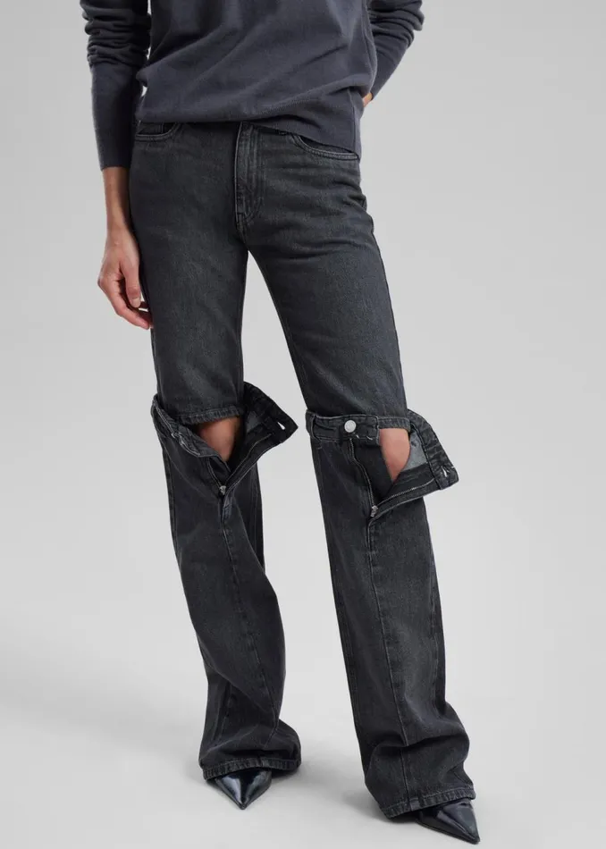 Women The Frankie Shop Bottoms Coperni Open Knee Jeans Washed Black