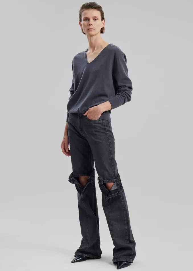 Women The Frankie Shop Bottoms Coperni Open Knee Jeans Washed Black