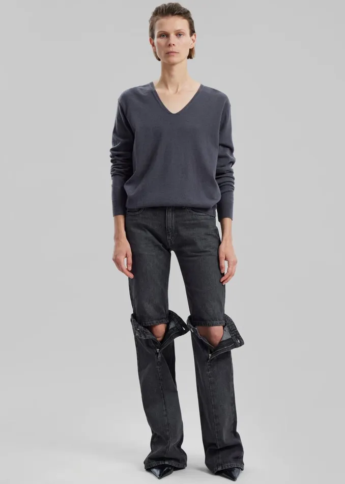 Women The Frankie Shop Bottoms Coperni Open Knee Jeans Washed Black