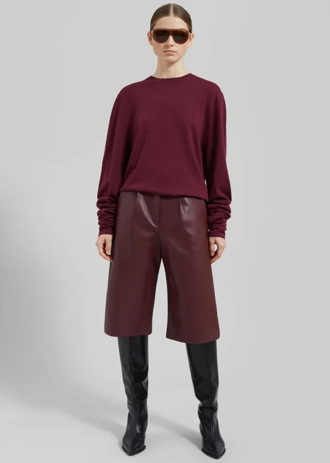Women The Frankie Shop Bottoms Coralie Faux Leather Bermuda Shorts Burgundy