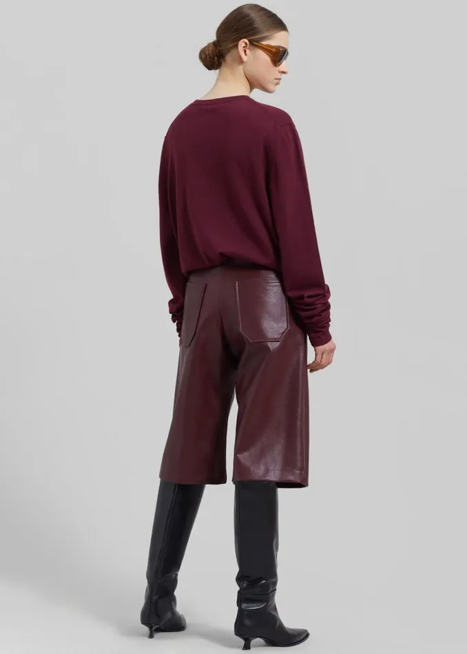 Women The Frankie Shop Bottoms Coralie Faux Leather Bermuda Shorts Burgundy
